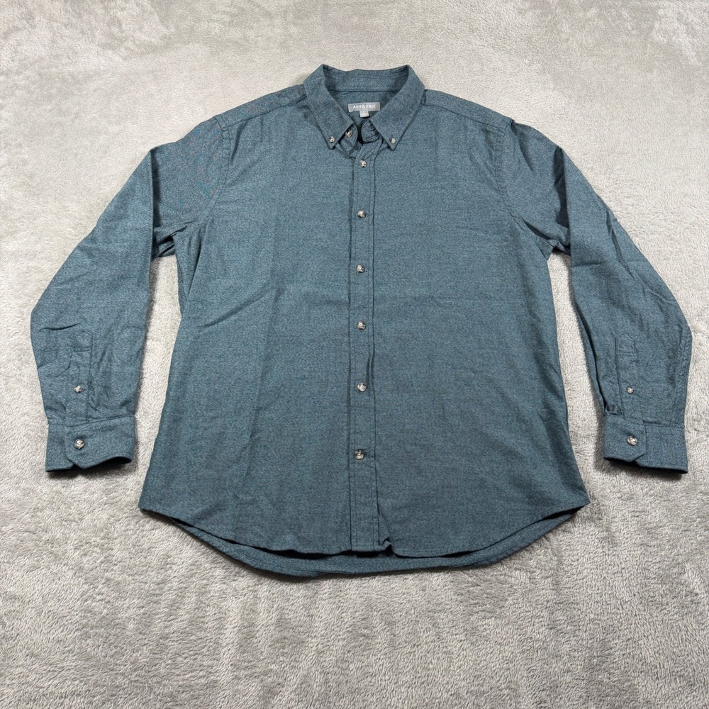 Ash & Erie Mens Large Blue Grey Melange Button Down Long Sleeve Flannel Shirt